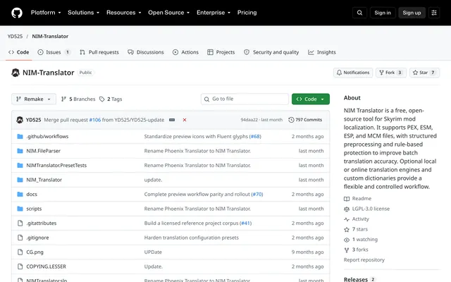NIM Translator website screenshot