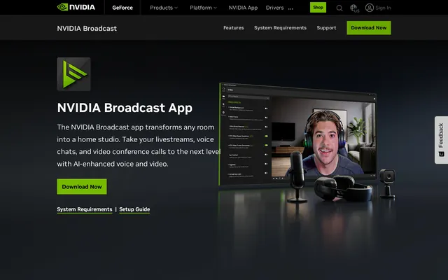 NVIDIA Broadcast website screenshot