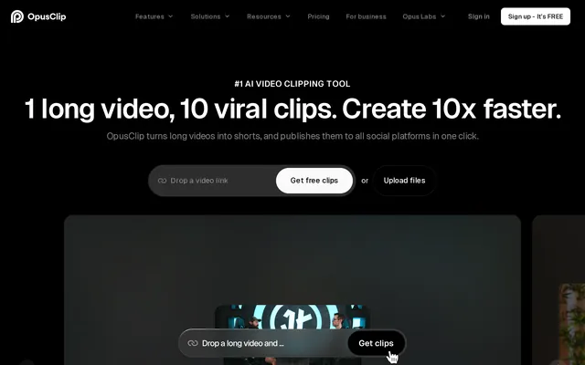 OpusClip website screenshot