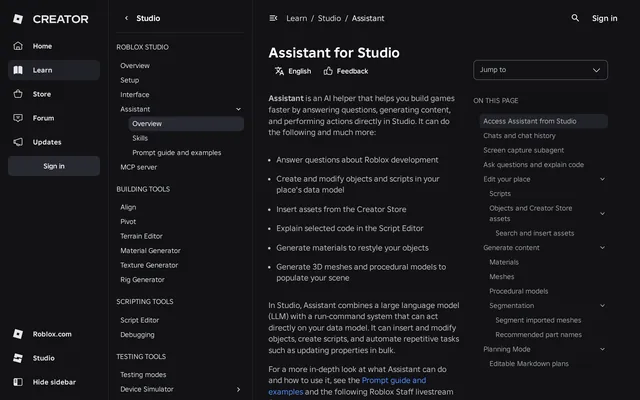 Roblox Assistant website screenshot